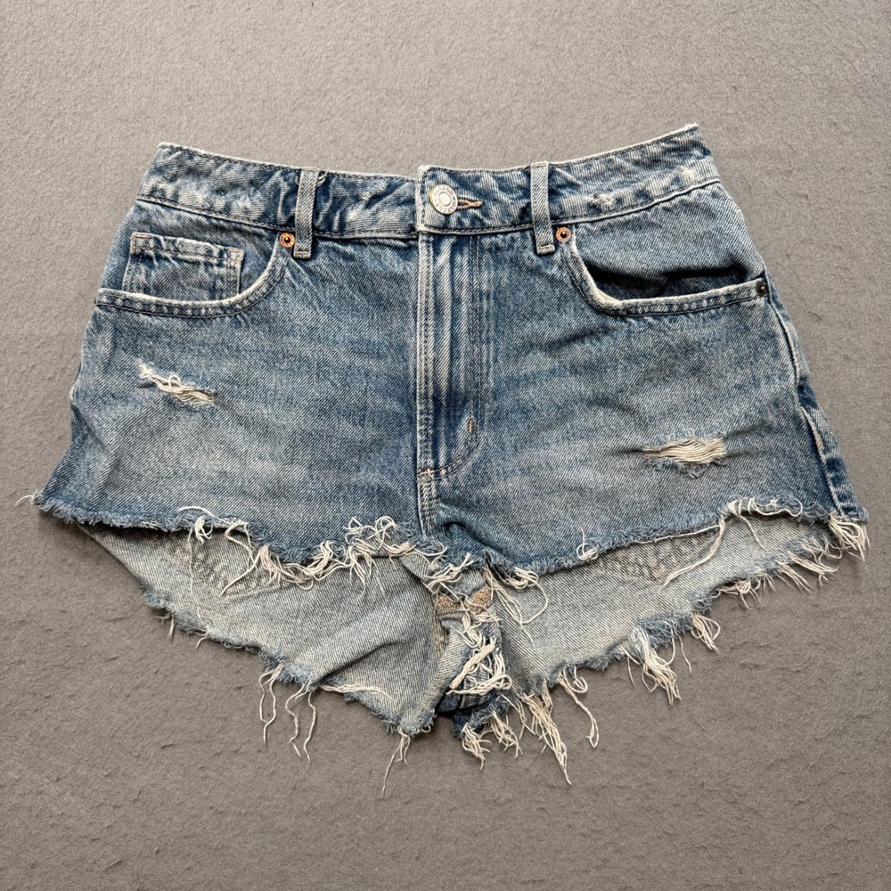 Garage Booty Shorts Womens 3/26 Blue Light Wash Mini Festival Cut Off Distressed